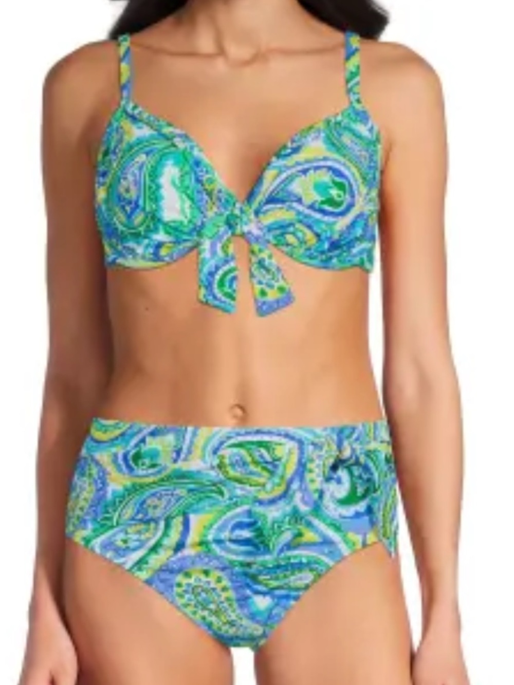 NWT BLEU BY ROD BEATTIE
Paisley Tie-Front Bikini Top AND Draped Bikini Bottom
